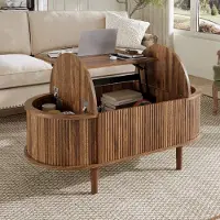 STILVORA ovale salontafel, verstelbaar met opbergruimte, in vintage stijl. Multifunctionele salontafel voor de woonkamer met massief houten poten. Opbergtafel voor de woonkamer met een modern design