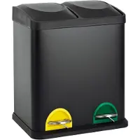SVITA Dubbele Afvalbak – 2 Vakken (15X15 Liter) – Pedaalemmer – Uitneembare Binnenemmer – Afvalscheiding – Gepoedercoat Staal – Keuken & Badkamer – Zwart