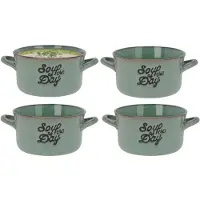 Excellent houseware Soepkommen/serveer schaaltjes - 4x - porselein - 500ml - groen - met oor
