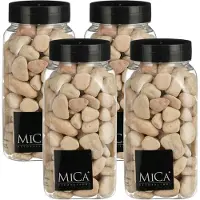 Mica Decorations decoratie stenen - 4x - groot - 650ml - licht beige mix - hobby steentjes - sier stenen