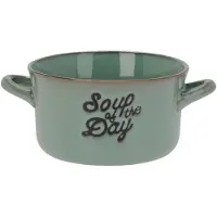 Excellent houseware soepkom/snack schaaltje - groen - 500ml - porselein - met oor