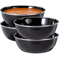Redcliffs Kommenset - 4x stuks - zwart - 15 x 5 cm - emaille - kamperen/outdoor - schaaltjes