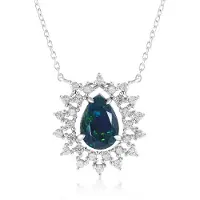 Cavill - Elegante 925 Sterling Zilveren Halsketting - Geplateerd - Blauw Groen Peervormige Opaal 1,03 ct - 28 Zirkonia 0,947 ct