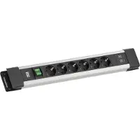 Bachmann CONNECTUS 6x CEE7/3, 1x schakelaar, 1x USB A/C 22W, 2,0 m CEE7/7, grijs