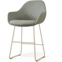 Nolon Nino-Mae Barkruk Saliegroen - Beige Onderstel - 65 Cm - Japandi - Armleuning - Stoffen - Barstoel