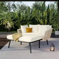 Sweiko Tuinstoel - Balkon Ligstoel - Kussen Afneembaar - Beige