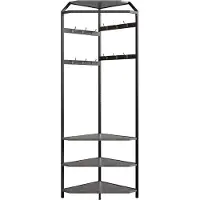 Happiq Hoek Kapstok met Bank 3-Laags - Houten Halmeubel met 12 Haken & Schoenenrek - Grijs