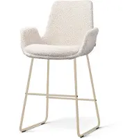 Nolon Nino-Eef Barkruk Bouclé Beige - Beige Onderstel - 65 Cm - Japandi - Armleuning - Stoffen - Kookeiland - Barstoel