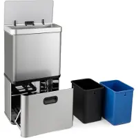 Costway Vuilnisemmer 3 vakken, 56 l afvalscheidingssysteem incl. 2 uitneembare afvalemmers 2 x 10 l 36 L, elektrische afvalemmer met sensor en softclose-deksel, voor keuken, kantoor (zilver)