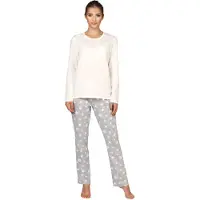 Bellivalini Dames Pyjama - Lange mouwen - Lange broek - Katoen - BLV-BLV50-167-PJ - Crème Melange Sterren - XXL
