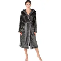 Bellivalini Dames Badjas met Capuchon - Wasmachine bestendig - Polyester - Grafiet - XL - BLV-BLV50-168-DG