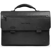 Piquadro Solm Aktentas Leder 42 cm Laptopvak zwart