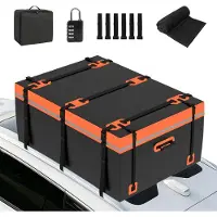 Puluomis - Dakkoffer voor de auto - 600L - waterdicht - 500D PVC - 8 riemen - 6 haken - met antislipmat - opbergtas voor alle voertuigen met/zonder bagagedrager - zwart + oranje