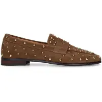 Manfield Bruine suède loafers met studs | Maat 39
