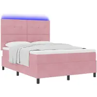 vidaXL LED boxspringbed met hoofdeinde, roze, 140 x 200 cm, fluweel