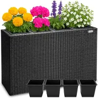 Casaria Polyrattan Bloempot Zwart 95x27x60cm