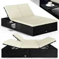 Casaria Polyrotan ligbed Zwart/Crème 200x115x33cm