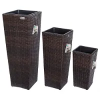 Casaria Bloempotten polyrotan set van 3 bruin