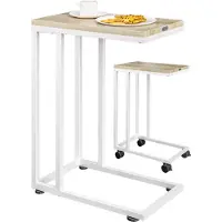 Casaria Bijzettafel Wit 50x35x65/70cm met Wieltjes