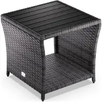 Casaria Polyrattan Bijzettafel - WPC Tafelblad 45x45x40cm – Grijs