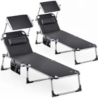 Casaria Ligbed Malta 2 stuks Antraciet 210x61x35cm Aluminium met Zonnescherm