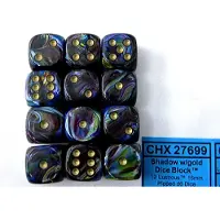 Chessex glanzend schaduw/goud D6 16mm Dobbelsteenset (12 stuks)