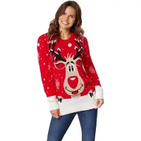 Dressforfun – Kersttrui Rudi Rendier – Maat XXL – Rood Polyester & Acryl – Gebreid Design met Pompons – Comfortabel & Warm – Feestelijke Kleding voor Kerst & Carnaval