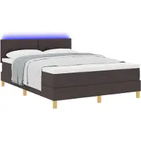 vidaXL LED Box Spring Bed met hoofdeinde Donkerbruin 140 x 190 cm Stof