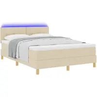 vidaXL LED Box Spring Bed met hoofdeinde Crème 140 x 190 cm Stof