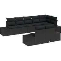 vidaXL Tuinbank Set 8 st Zwart Poly rattan