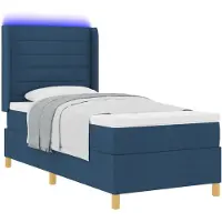 vidaXL Boxspring bed met LED-stripverlichting Blauw 90 x 190 cm Stof
