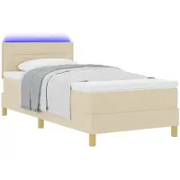vidaXL LED boxspringbed met LED-lichtstrips, crème kleur, 100 x 200 cm, stoffen bekleding