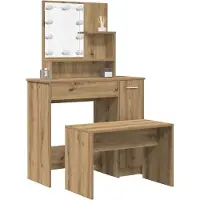 vidaXL Kaptafelset met LED-verlichting bewerkt hout oud houtkleurig