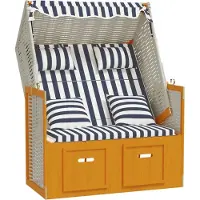 vidaXL Strandstoel met kussens poly rattan en hout wit en blauw