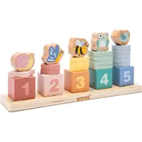 Woet Houten Tel & Stapel Blokken - Leren Tellen 1 t/m 5 - Stapel- en Sorteerspel - Vormen, Dieren & Kleuren - Montessori Puzzel - Educatief Speelgoed - Vanaf 18 Maanden