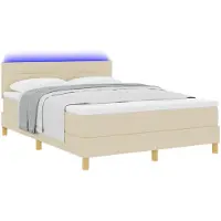 vidaXL LED boxspringbed met LED-lichtstrips, crème kleur, 140 x 200 cm, gestoffeerd