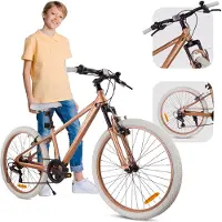 Sun baby Verdant Bike Kinderfiets voor jongens 24 inch, te kiezen uit 7 versnellingen Shimano van 8 tot 12 jaar met V-brakes, schokdemper, bel, zijstandaard (Cappuccino)