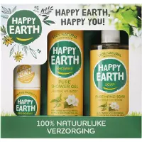 Happy Earth Cadeauset Jasmine Ho Wood - Deodorant 75 ml, Douchegel 300 ml & Handzeep 300 ml - 100% Natuurlijk - Geschenkset