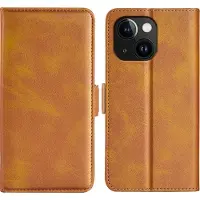 Mobigear Telefoonhoesje geschikt voor Apple iPhone 15 Plus Hoesje | Slim Magnet Bookcase Portemonnee | Pasjeshouder voor 3 Pasjes | Telefoonhoesje voor Pinpas / OV Kaart / Rijbewijs - Cognac