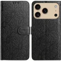 Mobigear Telefoonhoesje geschikt voor Apple iPhone 17 Pro Max Hoesje | Flowers Bookcase Portemonnee | Pasjeshouder voor 3 Pasjes | Telefoonhoesje voor Pinpas / OV Kaart / Rijbewijs - Zwart