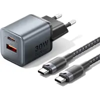 Vention Gan-lader USB-C+A 30W + USB-C naar USB-C kabel 1 meter (grijs)