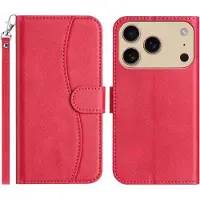 Mobigear Telefoonhoesje geschikt voor Apple iPhone 17 Pro Hoesje | S Line Bookcase Portemonnee | Pasjeshouder voor 3 Pasjes | Telefoonhoesje voor Pinpas / OV Kaart / Rijbewijs - Rood