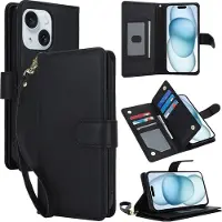 Mobigear Telefoonhoesje geschikt voor Apple iPhone 15 Plus Hoesje | Wallet Bookcase Portemonnee | Pasjeshouder voor 7 Pasjes | Telefoonhoesje voor Pinpas / OV Kaart / Rijbewijs - Zwart