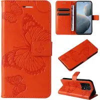 Mobigear Telefoonhoesje geschikt voor Xiaomi 14T Hoesje | Butterfly Bookcase Portemonnee | Pasjeshouder voor 2 Pasjes | Telefoonhoesje voor Pinpas / OV Kaart / Rijbewijs - Oranje