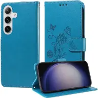 Mobigear Telefoonhoesje geschikt voor Samsung Galaxy S25 Plus Hoesje | Flowers Bookcase Portemonnee | Pasjeshouder voor 3 Pasjes | Telefoonhoesje voor Pinpas / OV Kaart / Rijbewijs - Blauw