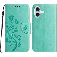 Mobigear Telefoonhoesje geschikt voor Apple iPhone 16 Hoesje | Flowers Bookcase Portemonnee | Pasjeshouder voor 2 Pasjes | Telefoonhoesje voor Pinpas / OV Kaart / Rijbewijs - Groen