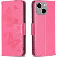 Mobigear Telefoonhoesje geschikt voor Apple iPhone 15 Plus Hoesje | Butterfly Bookcase Portemonnee | Pasjeshouder voor 3 Pasjes | Telefoonhoesje voor Pinpas / OV Kaart / Rijbewijs - Magenta