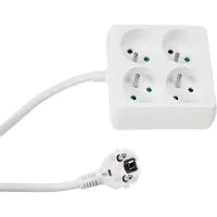 Perel Stekkerdoos, 4 stopcontacten met penaarde (type E), kabel 1.5 m, 3G1.5, gebruik binnenshuis, vierkant, wit