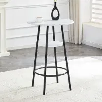 OKWISH Bartafel – Met Opbergruimte – Marmerlook – Voor Keuken En Eethoek – MDF En Metaal Wit – 60x60x89 cm