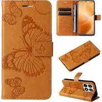 Mobigear Telefoonhoesje geschikt voor Xiaomi 14T Pro Hoesje | Butterfly Bookcase Portemonnee | Pasjeshouder voor 2 Pasjes | Telefoonhoesje voor Pinpas / OV Kaart / Rijbewijs - Cognac